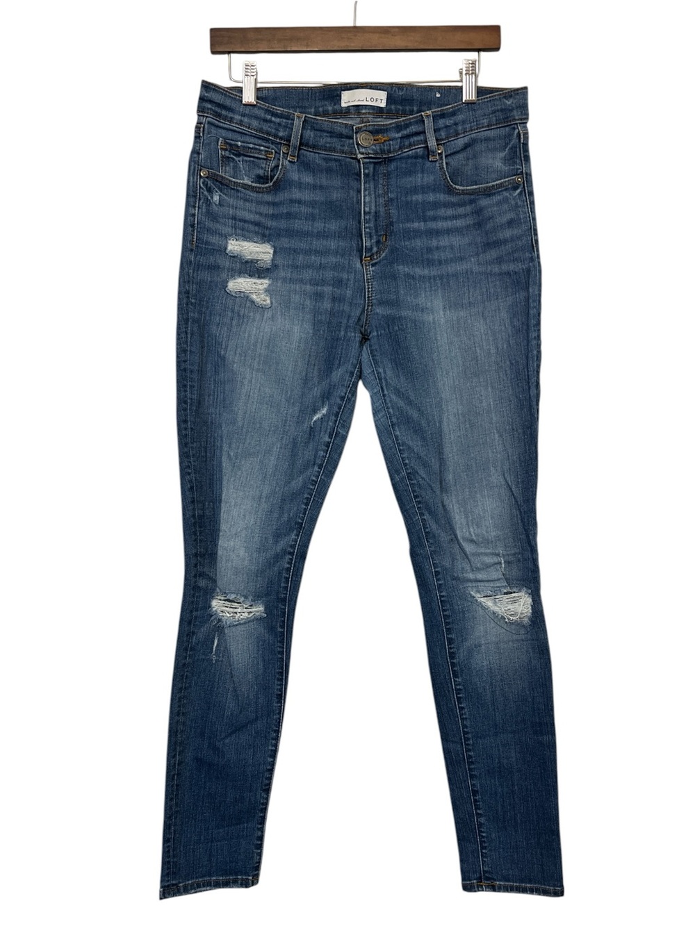 LOFT Modern Skinny Jeans Women’s Medium Wash Distressed Ripped, Size 29/8